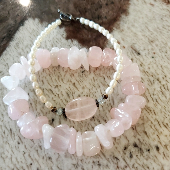 Rose Quartz and Pearl Bracelet Stack - Picture 3 of 8